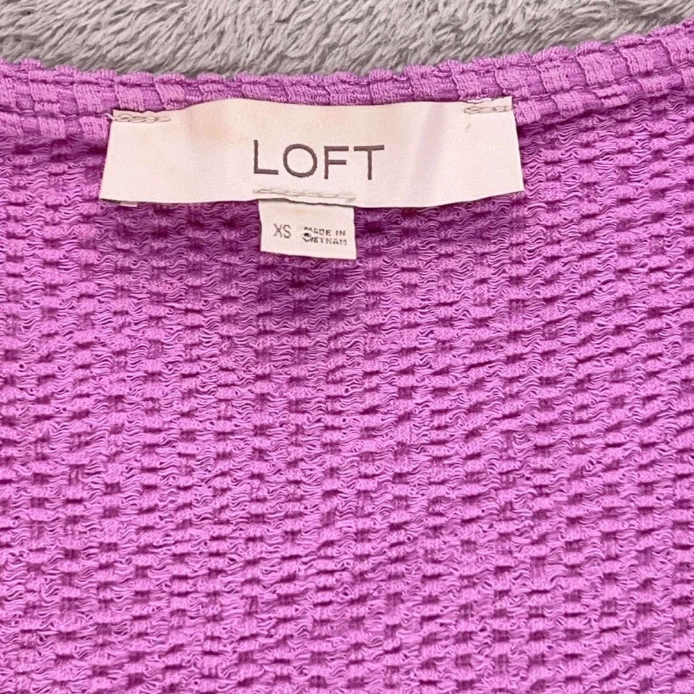 LOFT Twist-Front Top Puff Sleeve Textured Knit Blouse Purple‎ Size S